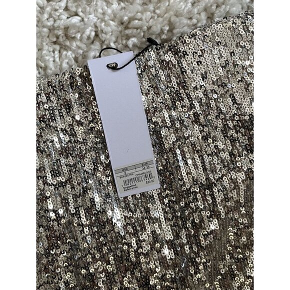 BB Dakota By Steve Madden Champagne Sequin Midi Skirt NWT Small Elastic Waist - Picture 3 of 5